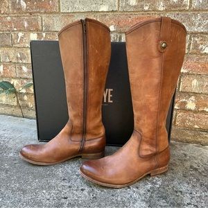 Frye Boots Melissa Tall Zip Riding Brown Cognac EUC
